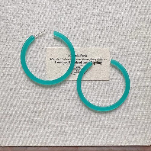 Margot手作蓝色大耳圈气质复古925银素圈耳环小众高级感耳钉耳夹