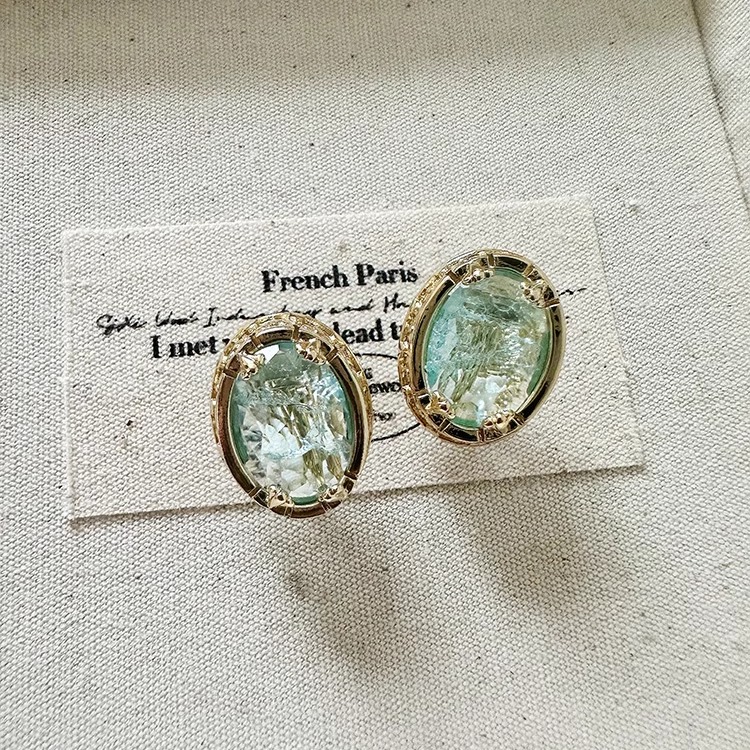 Margot手作小众复古法式优雅轻奢耳夹小众气质破碎感耳钉蓝色耳环