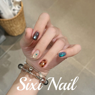 四喜双拼琥珀撞色2025新年款 秋冬纯手工穿戴甲显白美甲贴片假指甲