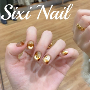 ins风秋冬晕染琥纯手工穿戴甲金箔显白高级感日常美甲贴片假指甲