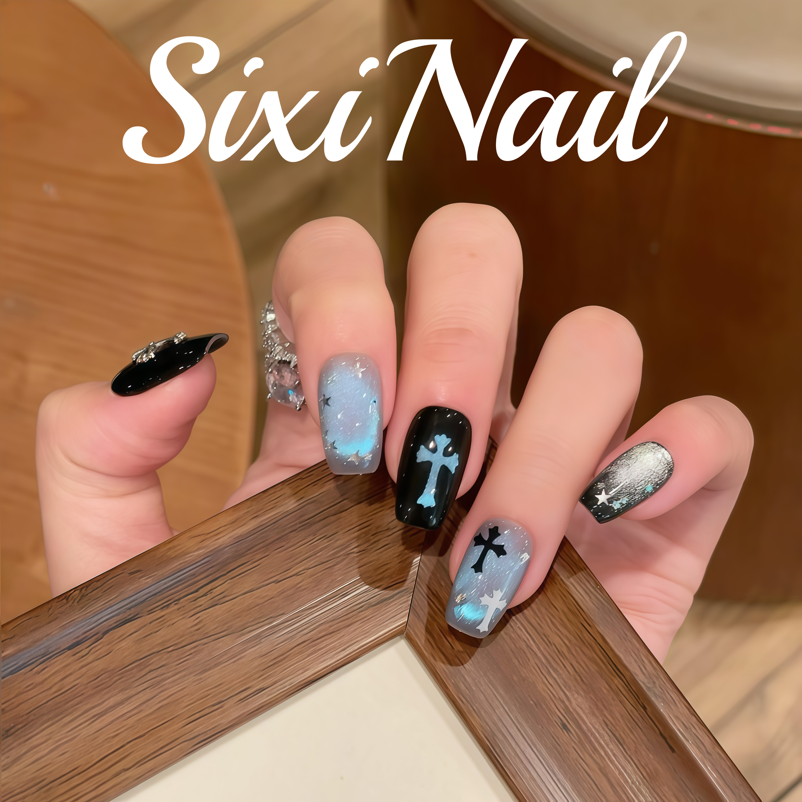 ins风克罗心猫眼纯手工穿戴甲星星高级十字架显白美甲贴片假指甲,彩妆/香水/美妆工具,穿戴甲/甲片,淘宝优惠券,粉丝福利购,淘宝优惠卷