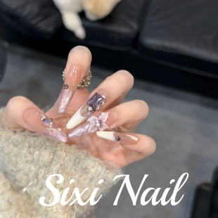 捏花法式ins风纯手工穿戴甲醋酸晕染气质高级感显白美甲指甲贴片