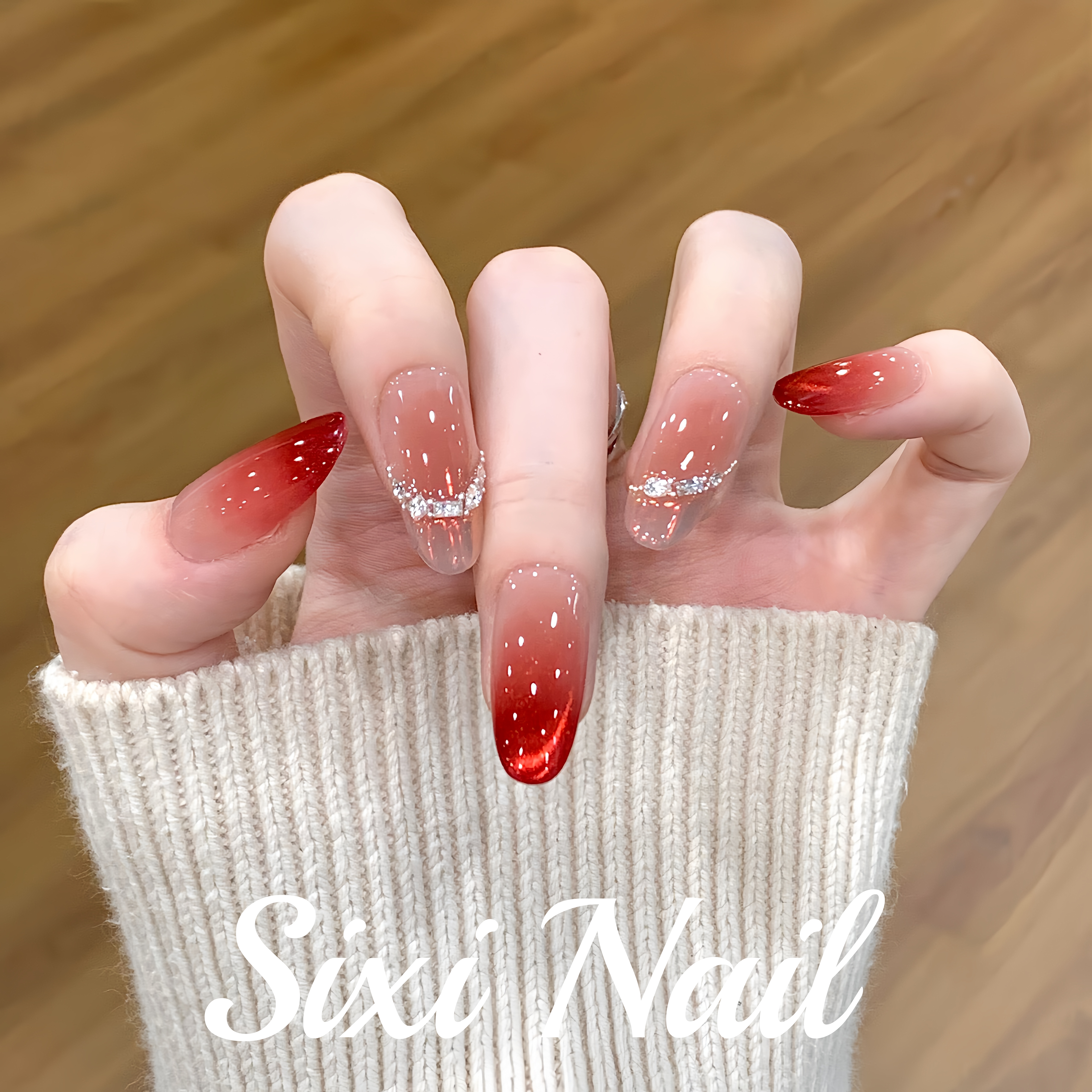 高级感气质显白红色新年婚甲纯手工穿戴甲中长款美甲贴片假指甲