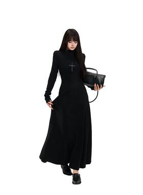 PEMPL优雅解语 高级感针织圆领连衣裙女秋冬新款显腰线内搭长裙子