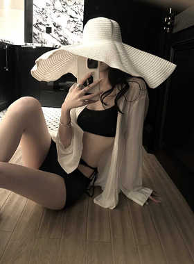 PEMPL 撒银针织比基尼吊带背心绑带假两件半身裙分体式泳衣两件套