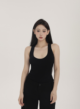 PEMPL背心女春夏新款黑色针织贴肤垂感低U领百搭上衣修身显瘦内搭