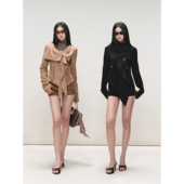 高级设计感防风披肩 麂皮外套女时尚 PEMPL 纯色垂感可两穿立领修身