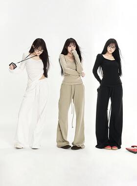 PEMPL极简舒适圈 慵懒感卫裤女秋季新款百搭休闲裤宽松拖地阔腿裤