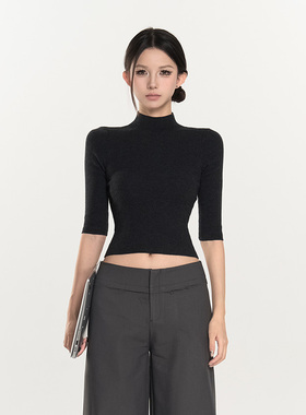 PEMPL极简知性 气质修身中高领中袖含羊毛软糯针织衫秋季新款上衣