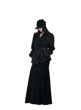 PEMPL·伦敦长廊 翻领短款风衣女春新款收腰绑带宽松英伦廓形外套