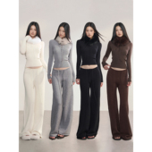 女弹力亲肤抽绳低腰毛针织长裤 PEMPL·纯色简约基础款 通勤休闲裤