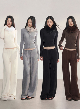 PEMPL·纯色简约基础款通勤休闲裤女弹力亲肤抽绳低腰毛针织长裤