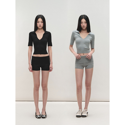 腰头设计感亲肤弹力修身针织短裤