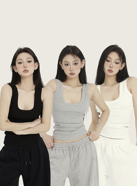 PEMPL 背心女内搭春夏新款无袖低方领极简好版型纯色百搭修身上衣