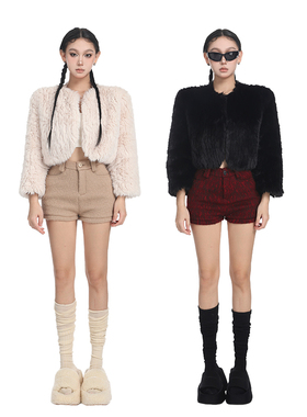 PEMPL 两色百搭呢绒短裤热裤女春季新款修身显瘦百搭直筒短款裤子