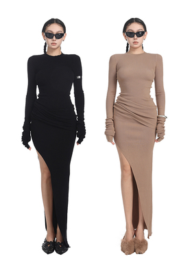 PEMPL 双色毛衣套裙堆叠感长款连衣裙女春夏新款修身显瘦内搭裙子