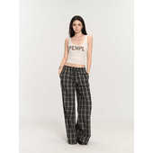 松紧腰格子休闲裤 裤 女夏季 PEMPL 新款 直筒阔腿工装 慵懒百搭长裤 子