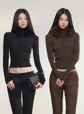 PEMPL·亲肤保暖纯色弹力修身长袖针织上衣女收腰坑条毛织打底衫