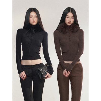 PEMPL·亲肤保暖纯色弹力修身长袖针织上衣女收腰坑条毛织打底衫