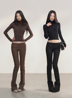 PEMPL·辣妹性感低腰修身休闲裤女中缝设计感裤脚开衩小脚裤