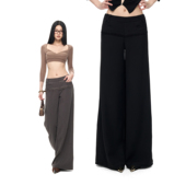 拖地裤 PEMPL 裤 女宽松休闲阔腿长裤 纯色基础款 直筒低腰拉毛西装