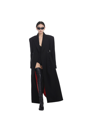 PEMPL 毛呢外套女秋冬新款侧开叉风衣修身显瘦中长款双排扣呢大衣