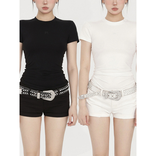 百搭嘻哈 饰带钻时尚 PEMPL轻亚y2k女士皮带牛仔裤 宽腰带水钻镶钻装