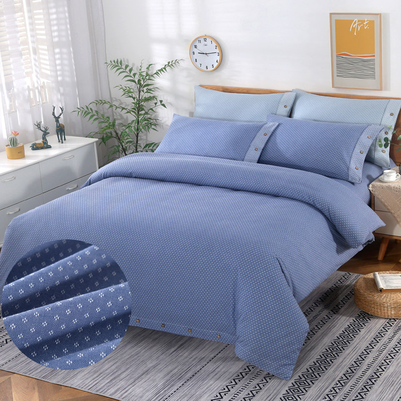 A类全棉提花老粗布四件套纯棉床单被套秋冬简约单双人1.5m1.8m床