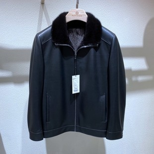 棕色水貂内胆 羊皮真皮 百搭通勤 行政风 皮草 冬装 男士 黑色翻领