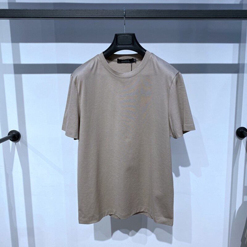 夏装薄款 浅驼色 圆领 亲肤弹力透气 百搭通勤休闲 男士短袖T恤