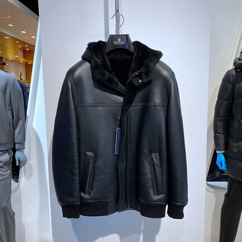 方仕男士羊皮毛一体保暖皮草