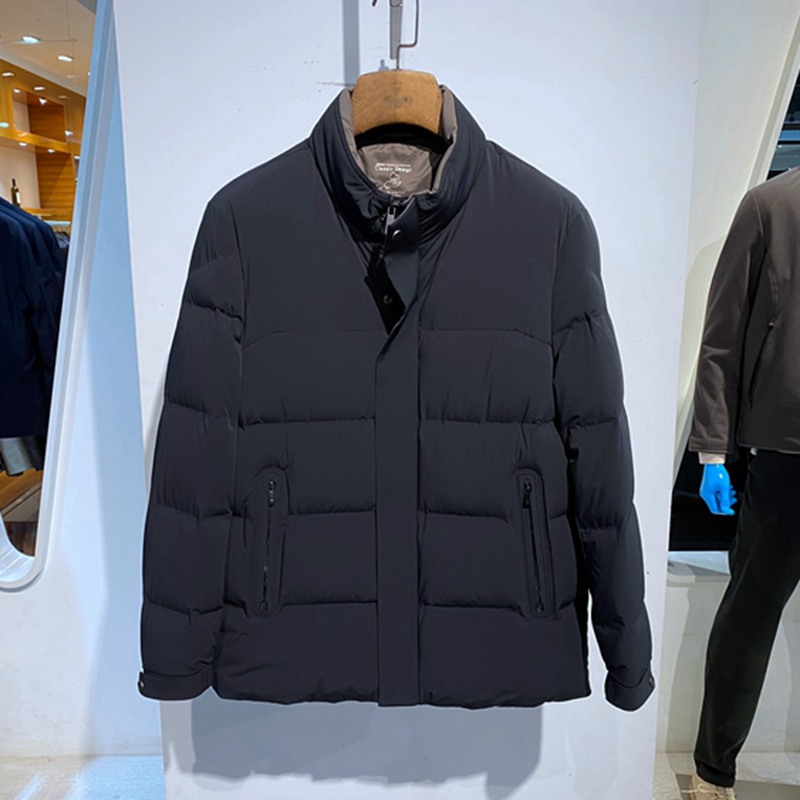深蓝立领拉链暗门襟男士羽绒服