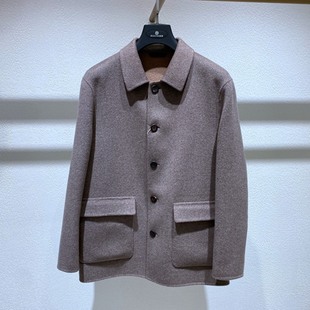 牦牛绒骆驼绒双面尼男士 方仕 翻领牛角扣单排扣 深灰驼 大衣 秋冬