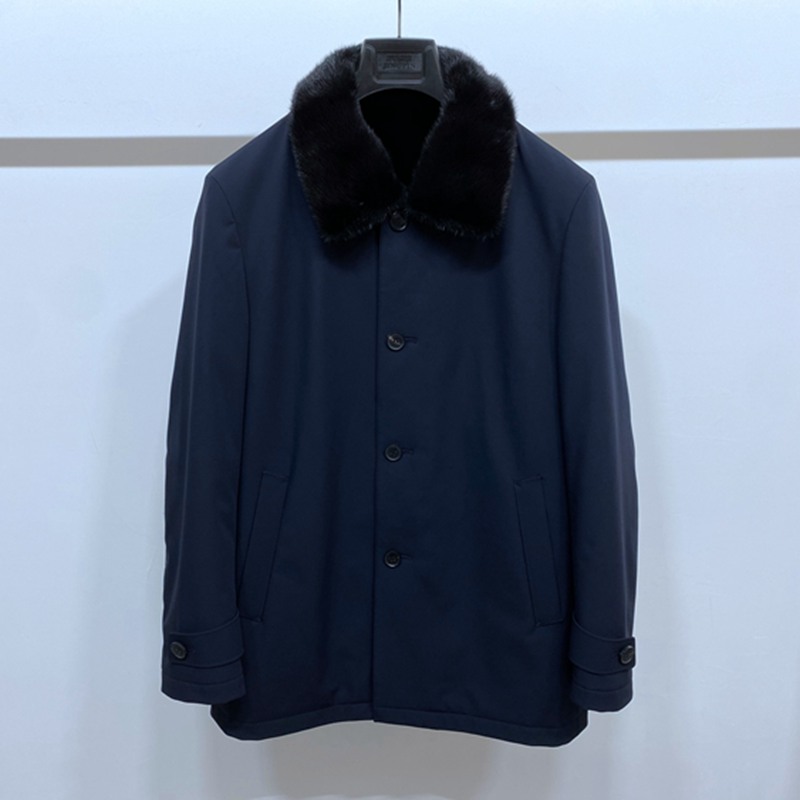 藏蓝单排扣貂绒男士皮草尼克服