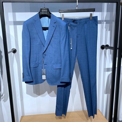 依文蓝色格纹百搭男士西服套装
