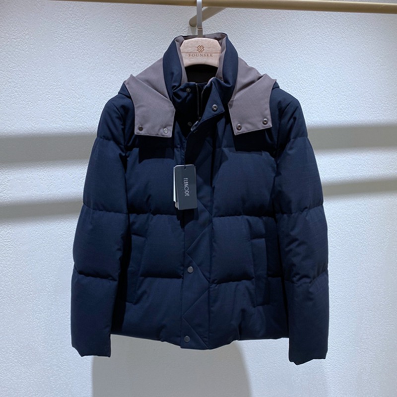 法莱凯帝藏青脱卸帽男士羽绒服