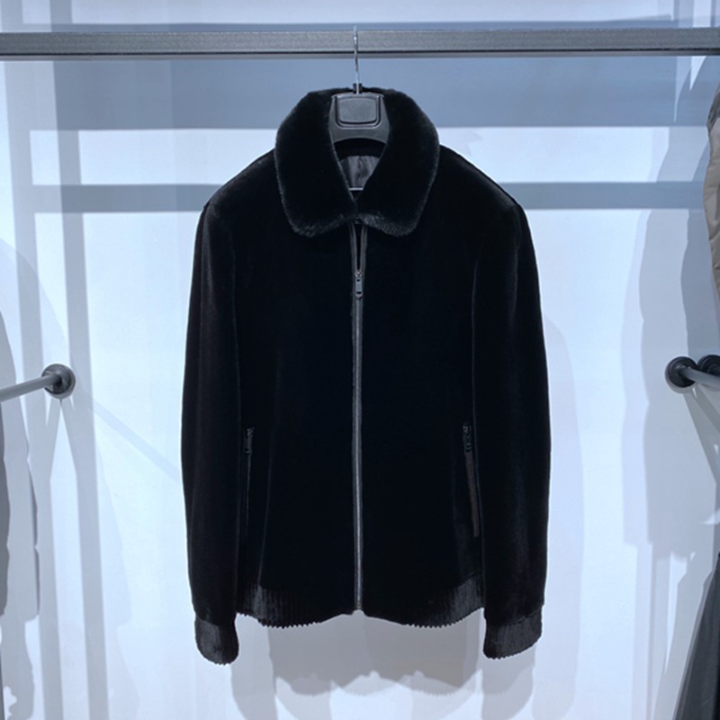 冬装 黑色翻领拉链 貂绒 真皮草 轻奢保暖百搭通勤 男士裘皮 样衣