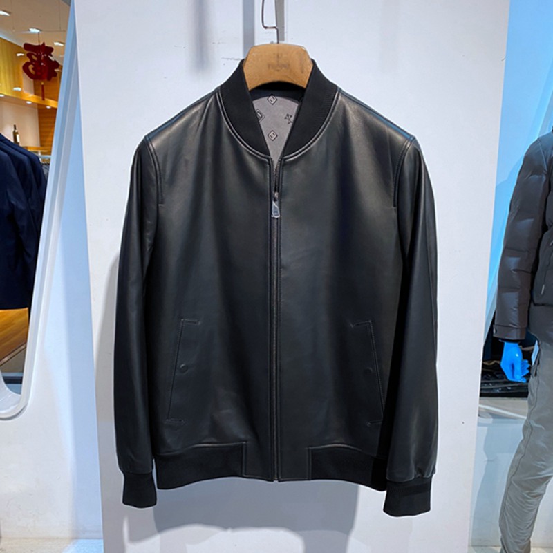 春秋棒球领羊皮真皮男士单皮衣
