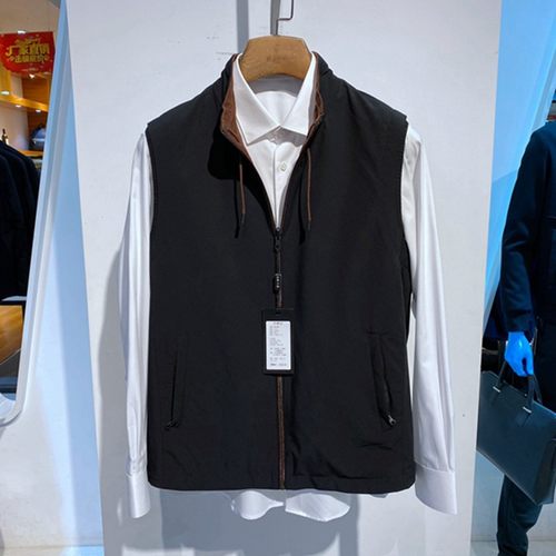 黑色焦糖色双面穿立领男士马夹