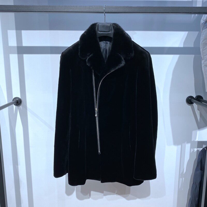 冬装 黑色翻领拉链 貂绒 轻奢 保暖 百搭通勤 男士皮草裘皮 样衣,男装,皮草,淘宝优惠券,粉丝福利购,淘宝优惠卷