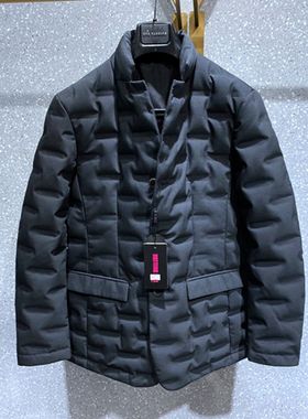 诺丁山 冬装 黑色立领 西装领 羊毛混纺面料 白鸭绒 男士羽绒服