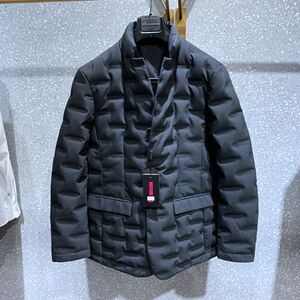 诺丁山 冬装 黑色立领 西装领 羊毛混纺面料 白鸭绒 男士羽绒服