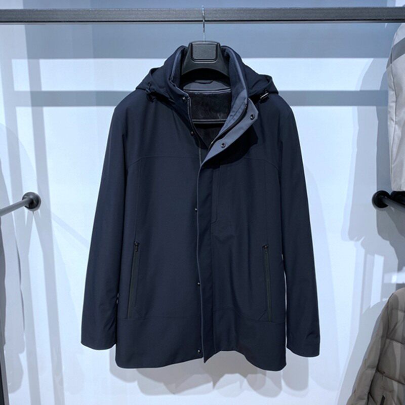 新品 冬装 黑蓝立领帽款 铁灰水貂脱卸内胆 保暖 男士尼克服 样衣