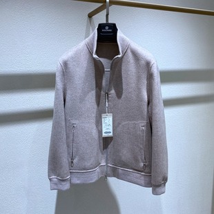 轻奢保暖百搭男士 方仕 山羊绒毛呢 米色立领拉链 双面尼茄克 秋冬