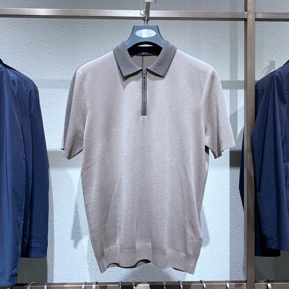 法莱凯帝 驼咖色 翻领拉链 绵羊毛 百搭通勤 男士羊毛衫 短袖