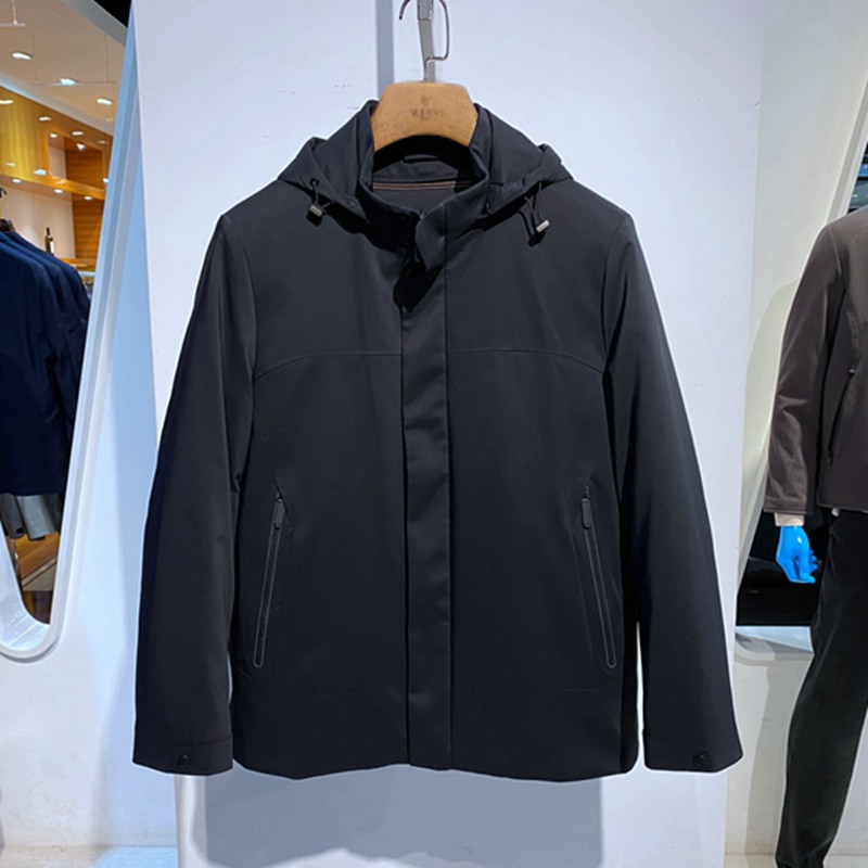 25冬装 深蓝立领脱卸帽 拉链暗门襟 鹅绒脱卸内胆 保暖男士羽绒服