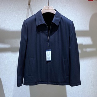 精纺羊毛 貂绒内胆 百搭 冬装 男士 翻领YKK拉链 行政风 皮草 藏青