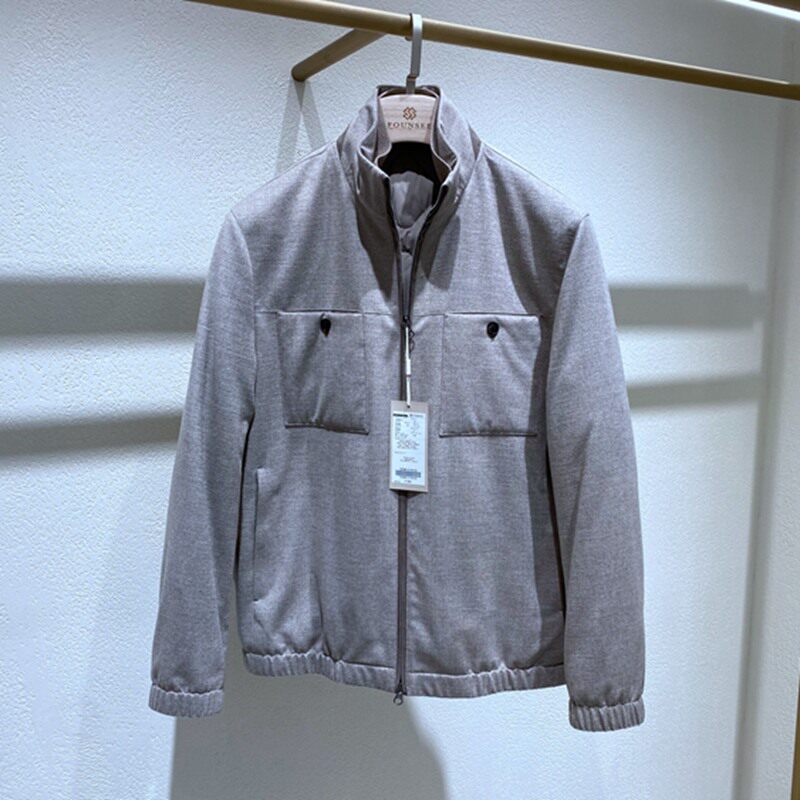 方仕冬装深灰驼立领拉链羽绒服