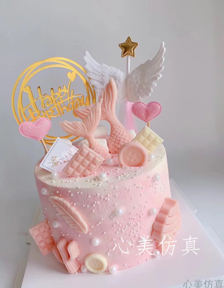ins风美人鱼加高蛋糕模型仿真生日蛋糕模型流行新款创意泡沫样品