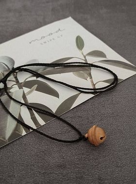 天然桃木铃铛项链男女学生复古原木红绳黑绳个性简约百搭平安吊坠